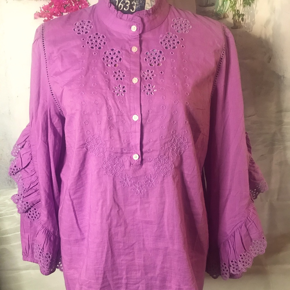 Ruffled Sleeve Top with Embroidered Eyelet